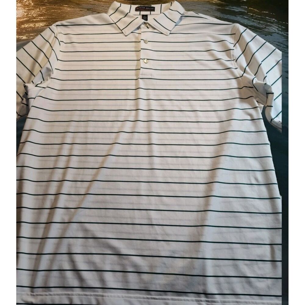 Peter Millar Polo Shirt Men's XL Summer Comfort Golf White & Green Striped 1229